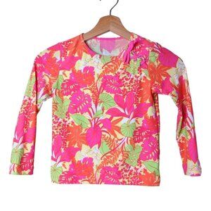 COOLIBAR Kids' Pink Green & Orange Tropical UPF 50+ Long Sleeve Rash Guard XS 4